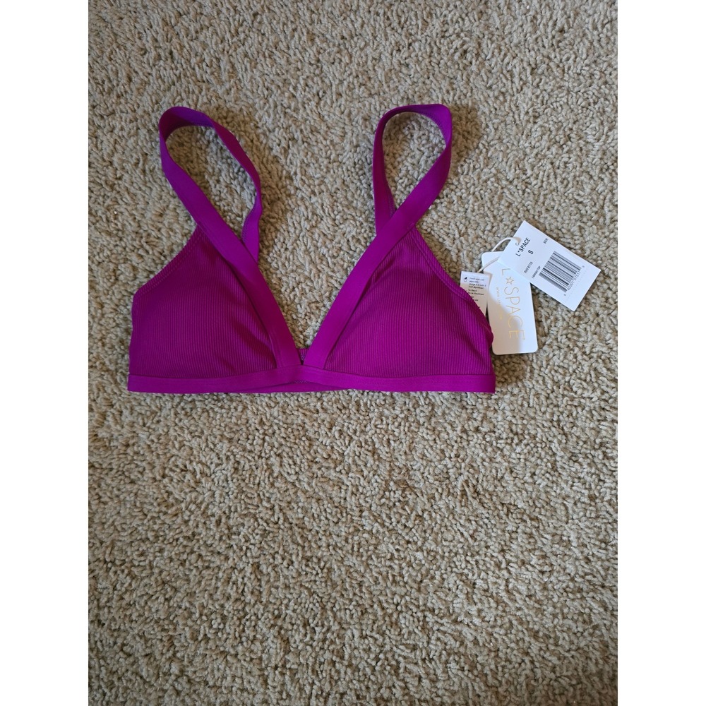 L*Space Farrah Bikini Top Berry Purple Ribbed Triangle Swim RHFAT18 Womens Small